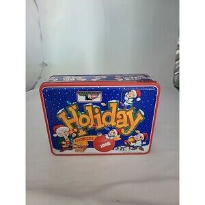 Keebler 1998 Holiday Cookie Tin Elves Christmas Storage Container 8" X 6.5"